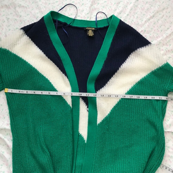REVAMPED Sweater Knits Long Sleeve V-Patterned Cardigan M Green Navy Blue White - Picture 5 of 8